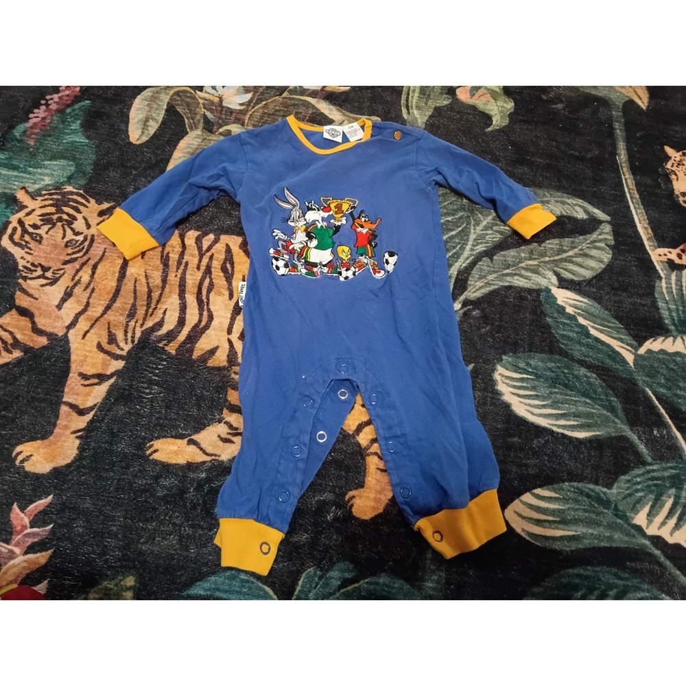 Vintage 1992 Warner Bros ACME Baby Looney Tunes Romper Soccer Size 12 Months